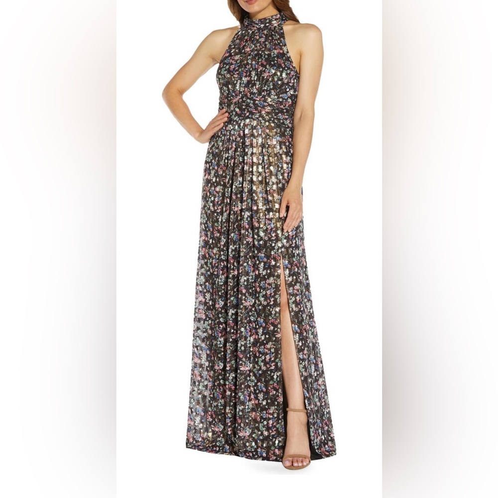 Adrianna Papell Foil Pleated Gown size 2